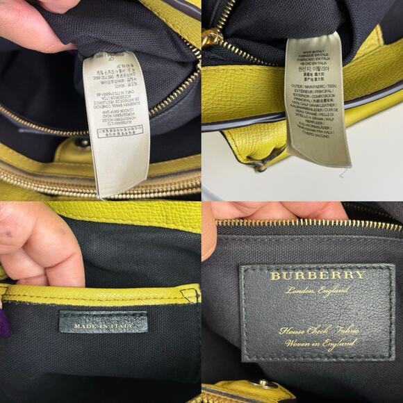 💎✨Authentic Burberry Grainy Calfskin House Check Medium Banner Tote Yellow - Picture 7 of 8
